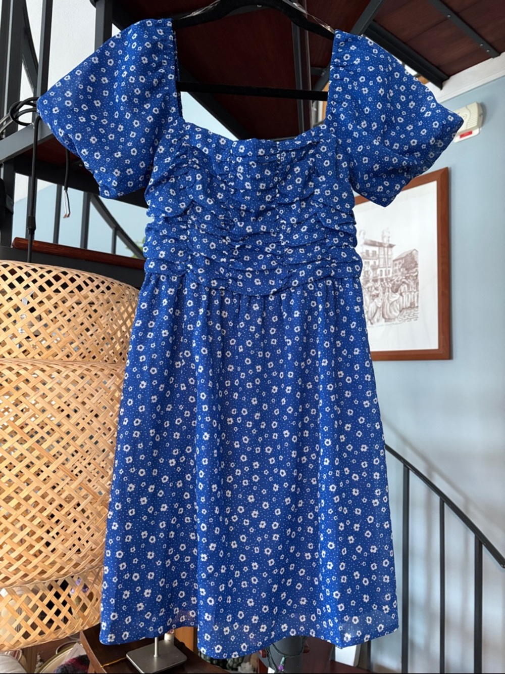 Francesca's Blue Floral Ruffled Mini Dress